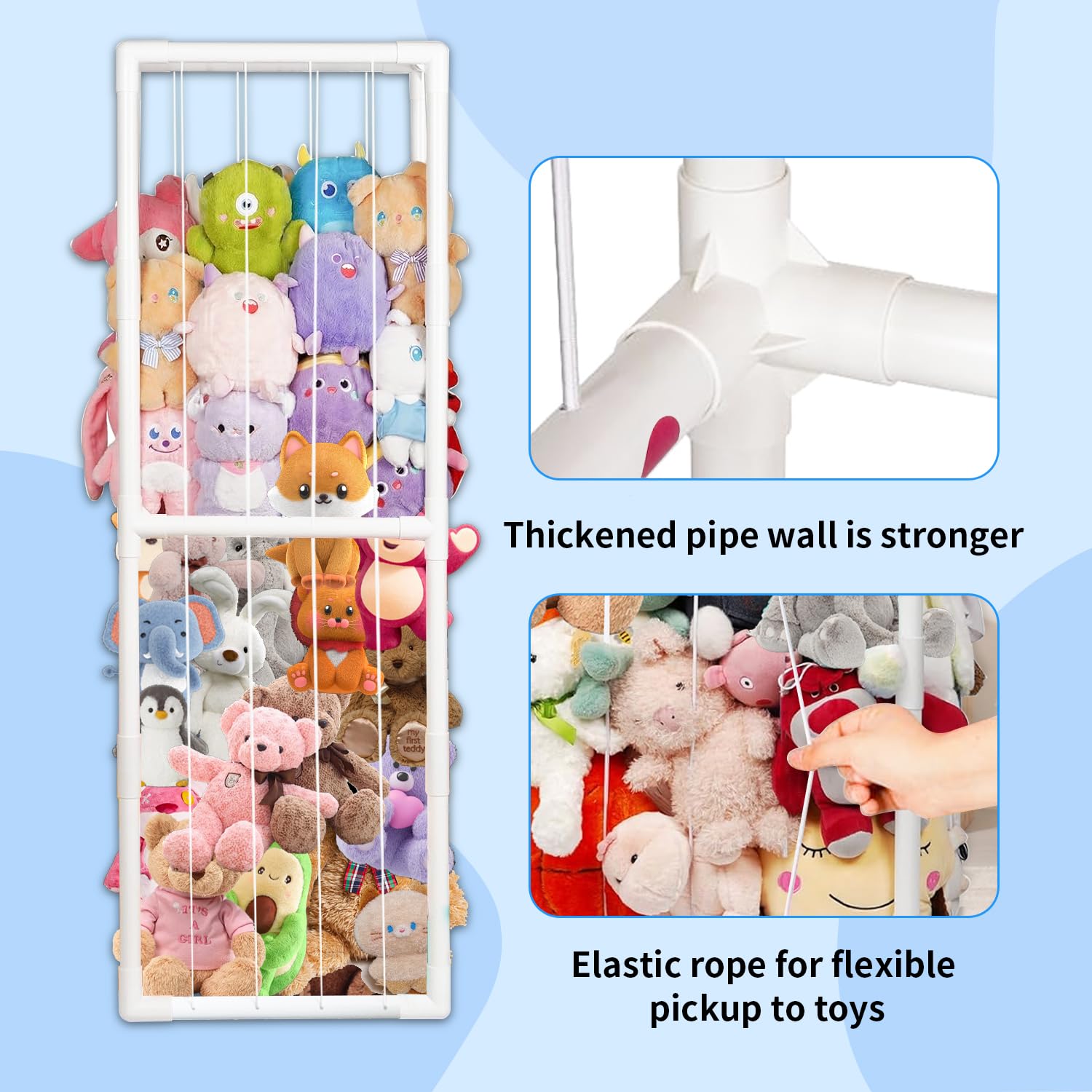 BomSaluka elastic side ropes keep plush toys secure during pickup.