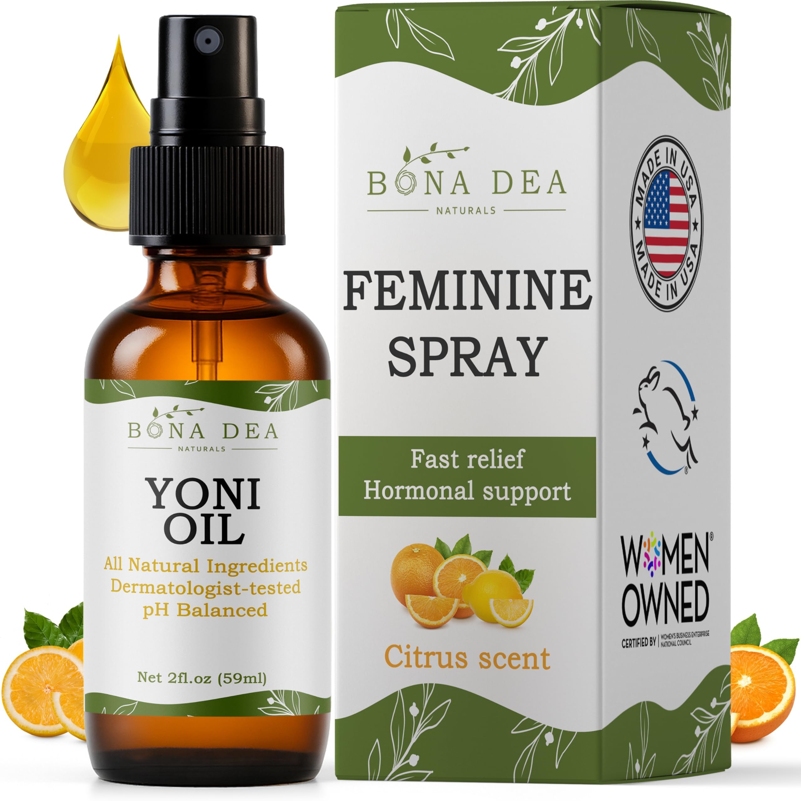 Bona Dea Naturals Feminine Spray bottle closeup highlighting gentle hydration