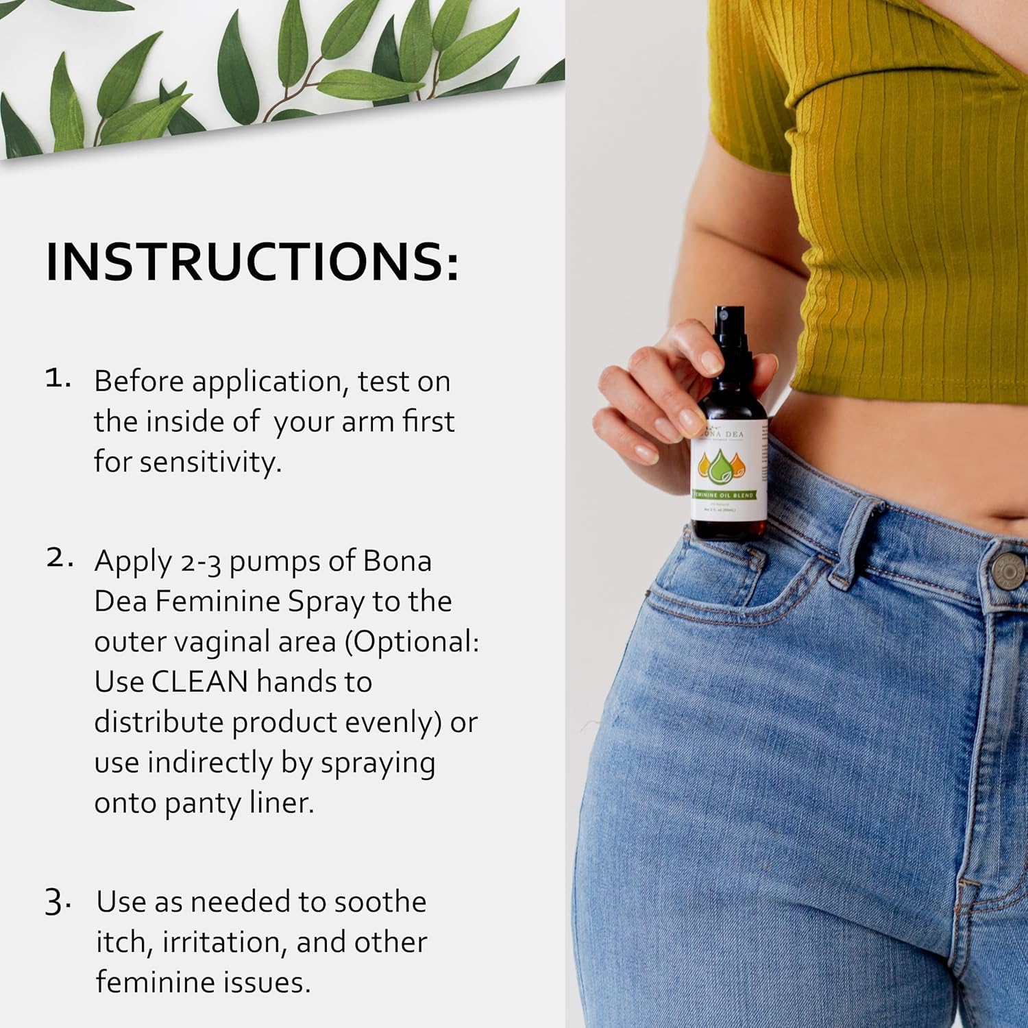 Bona Dea Naturals Feminine Spray with pump dispenses easily for daily intimate care
