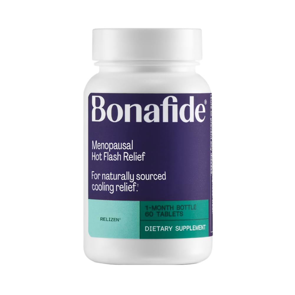 Relizen bottle and packaging illustrating natural menopause support for hot flashes