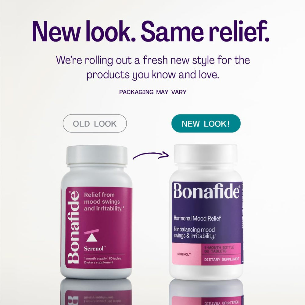 Bonafide Serenol bottle label close-up highlighting plant-based formula