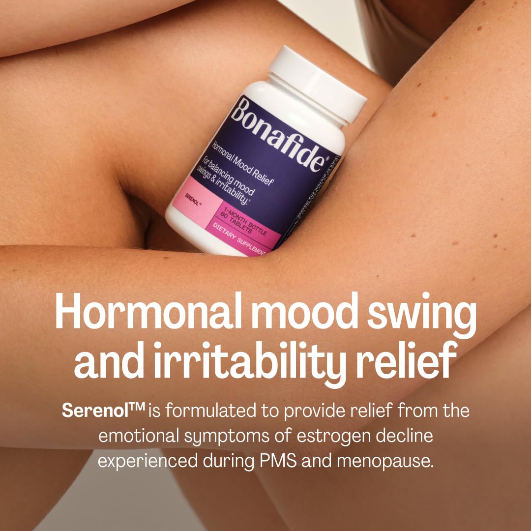 Bonafide Serenol capsules close-up emphasizing Swedish botanicals and royal jelly