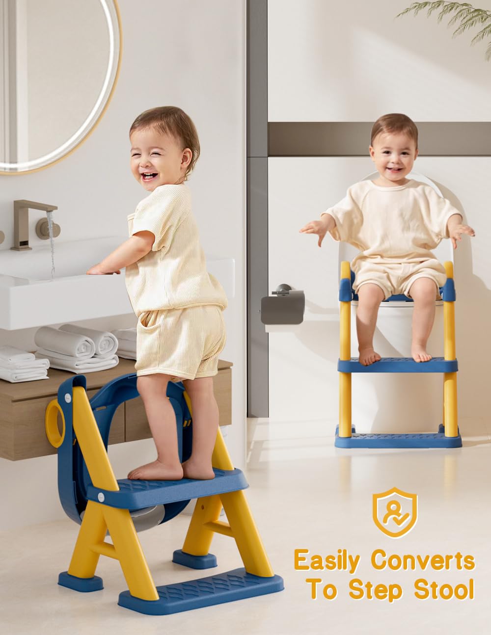 Bonbay adjustable-height design fits most toilets for growing children.