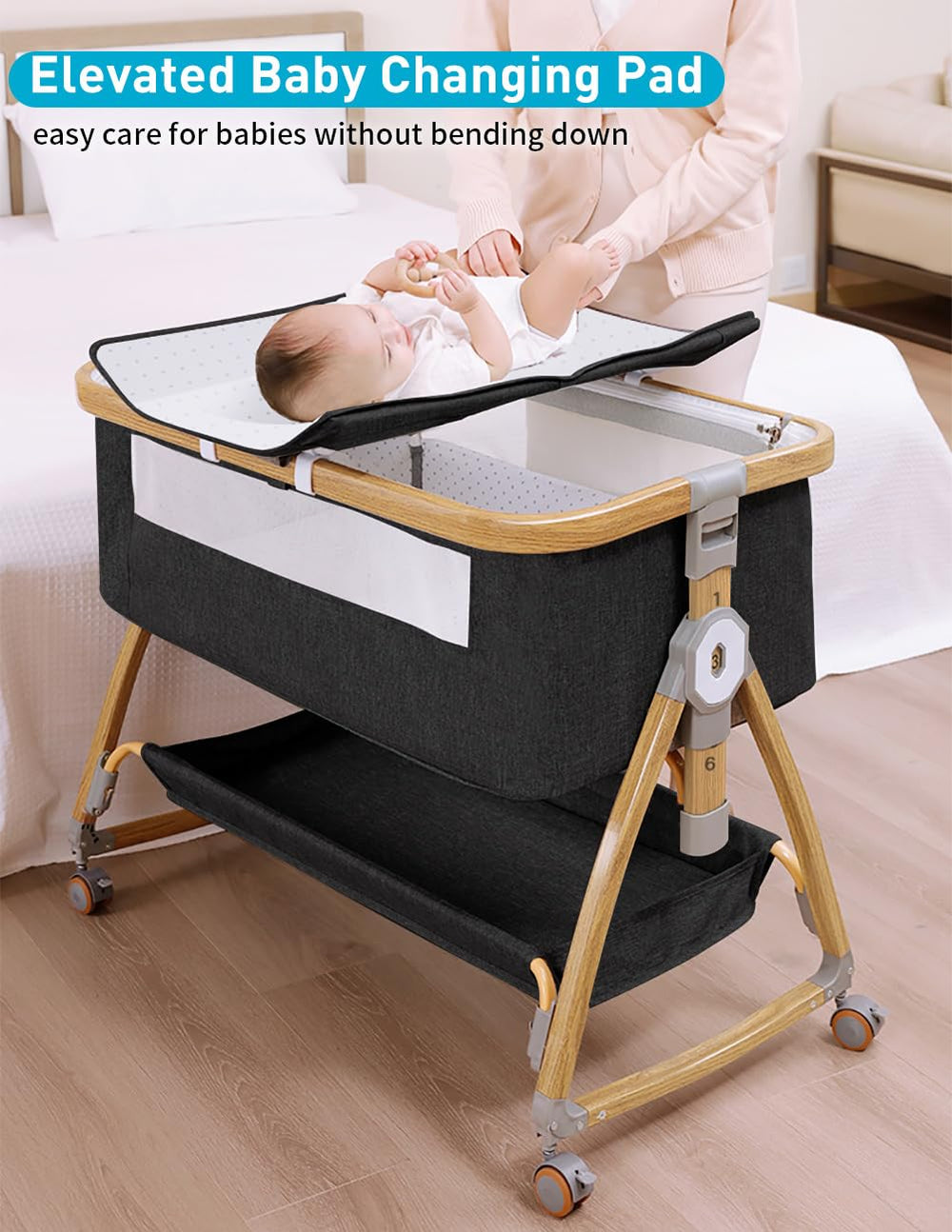 Bonbay bassinet height adjustment aligns with your bed for comfort