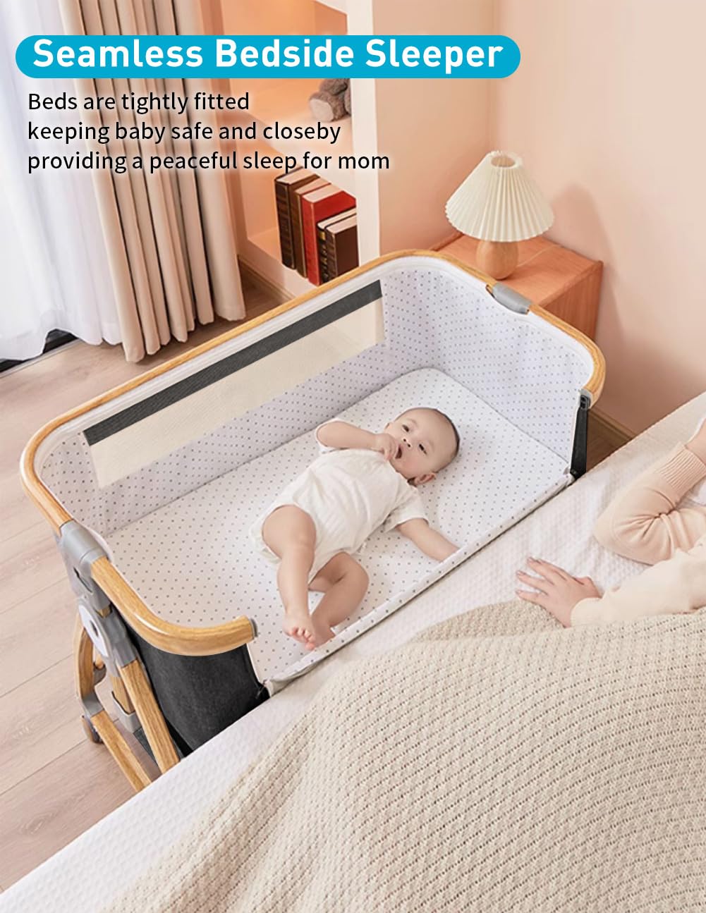 Bonbay bassinet on wheels enables smooth movement without waking baby