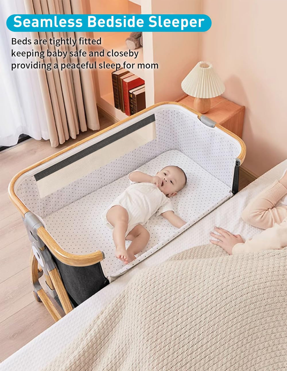 Bonbay bassinet on wheels enables smooth movement without waking baby
