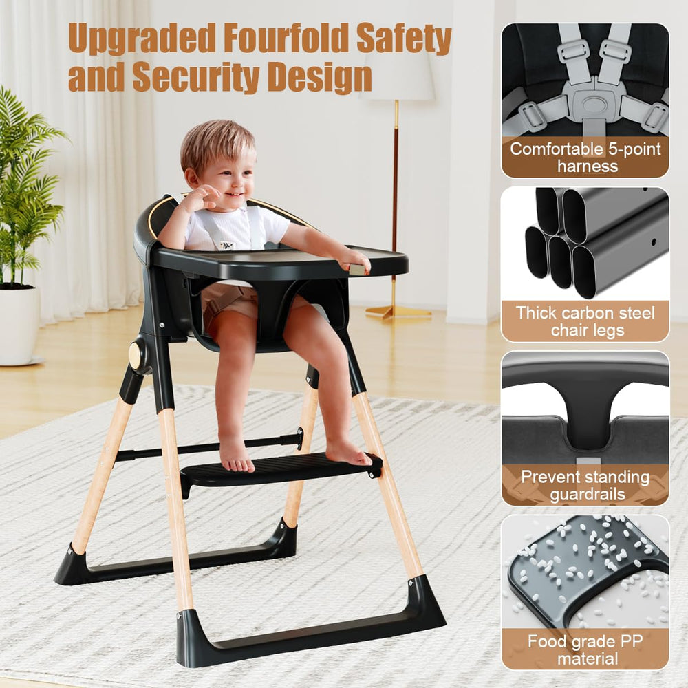 Bonbay high chair with 5-point harness keeps baby secure during meals.