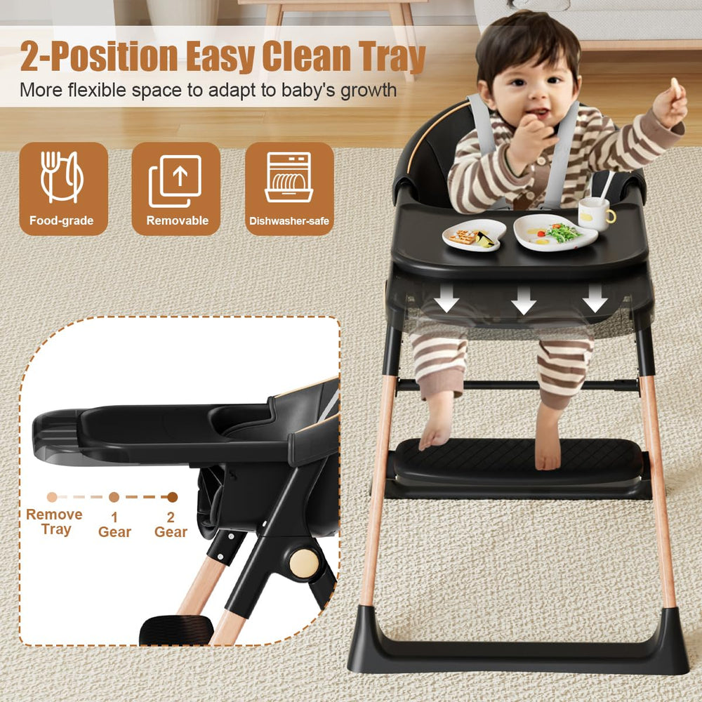 Bonbay high chair with removable tray simplifies cleaning after feeding.