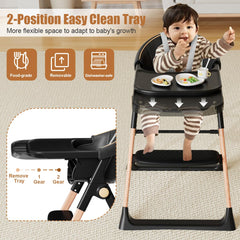 Bonbay high chair with removable tray simplifies cleaning after feeding.