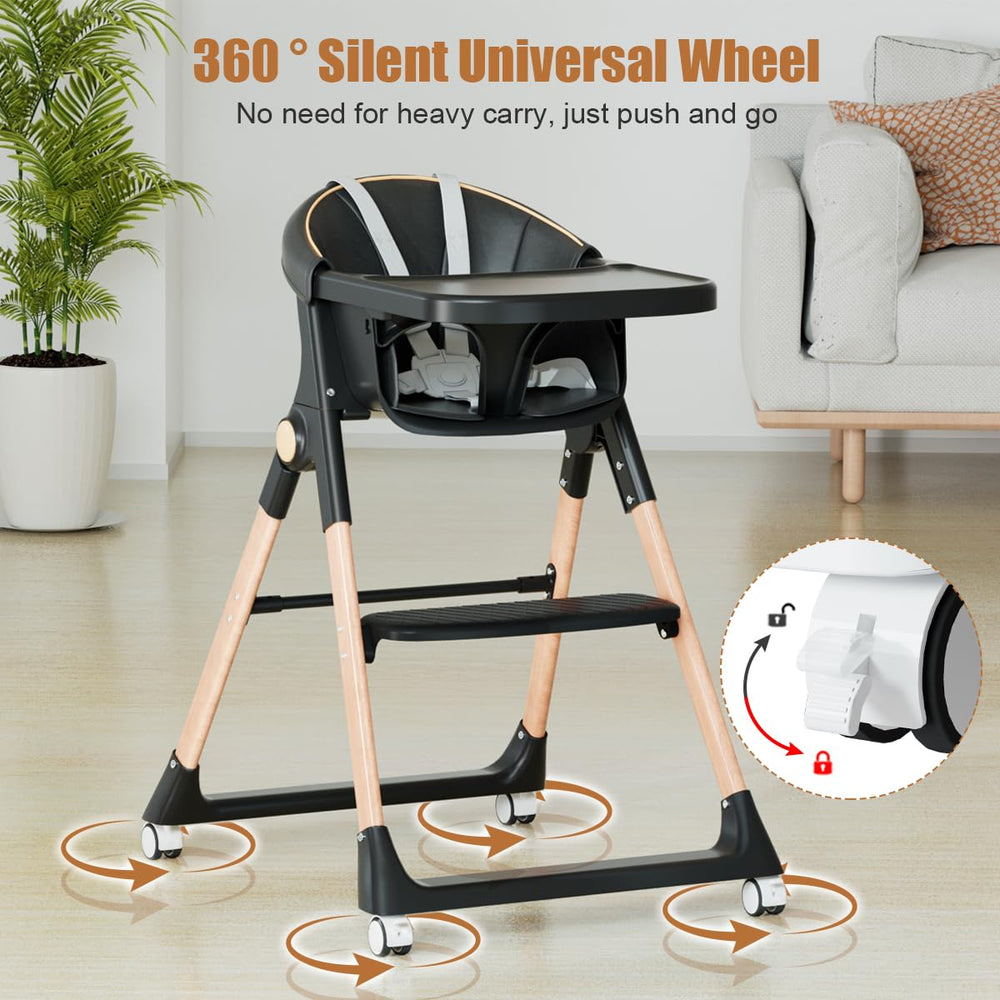 Bonbay high chair’s stable pyramid base enhances floor protection.