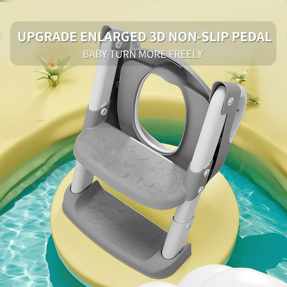 Bonbay potty seat in use on toilet with easy grip handle.