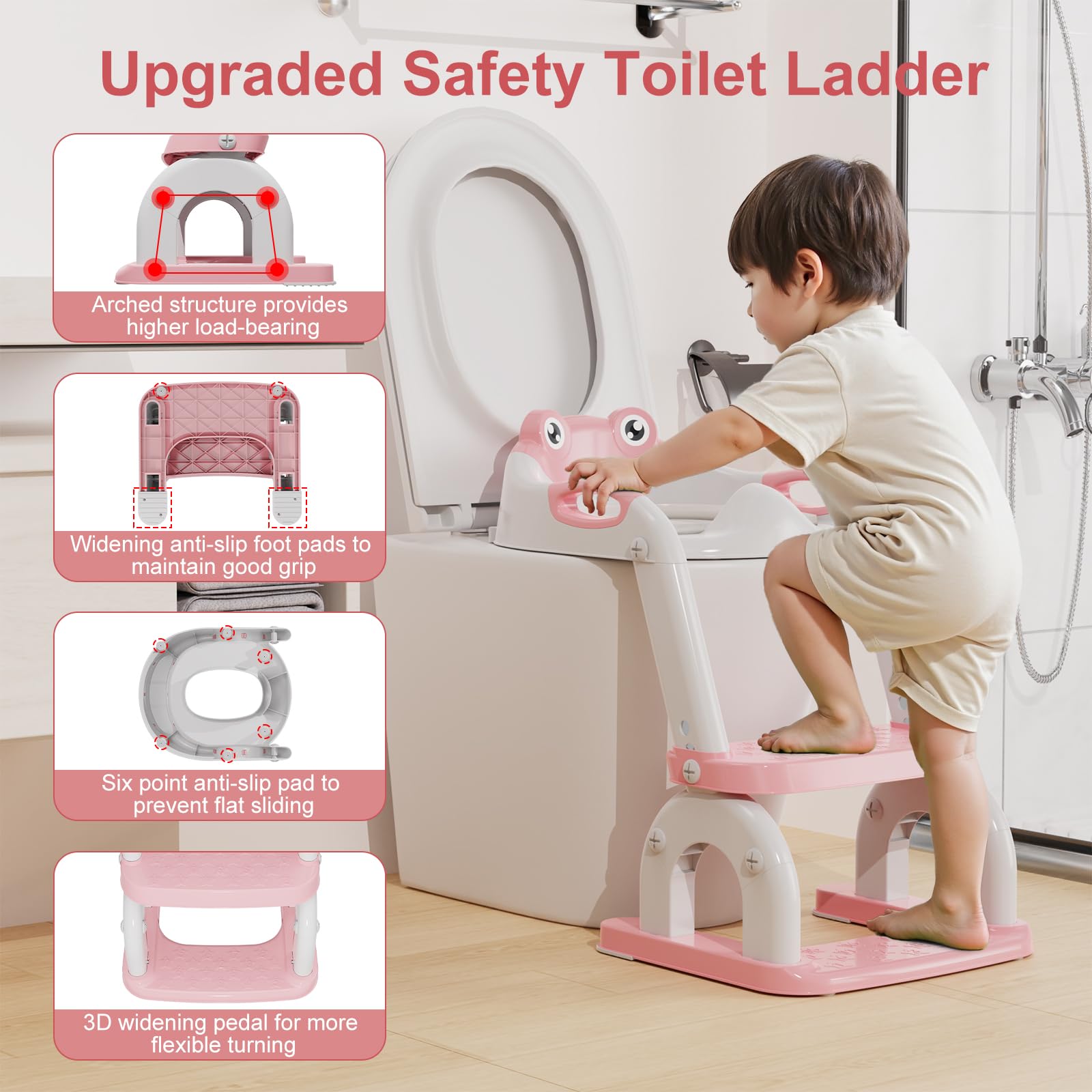 Bonbay potty seat on toilet demonstrates safe usage with handle and backrest