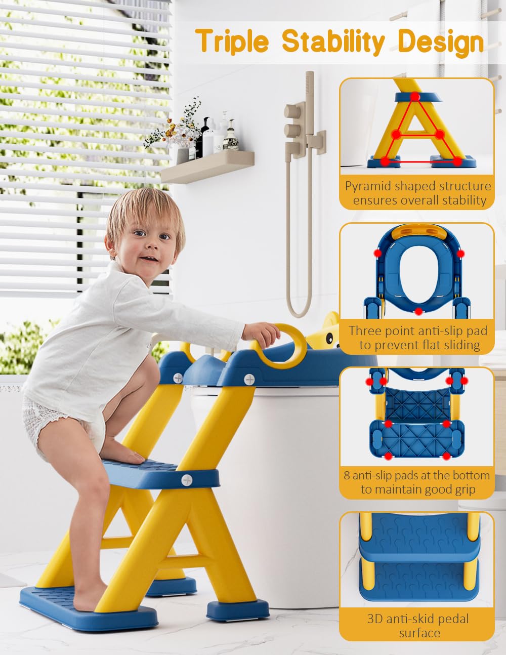 Bonbay splash-guard reduces spills during potty training sessions.