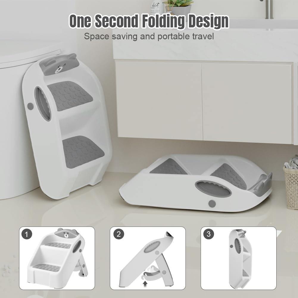 Bonbay step stool shown in bathroom for potty training and handwashing.