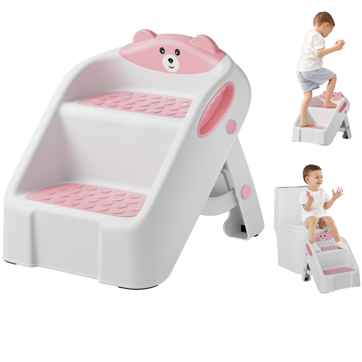 Bonbay toddler step stool folded for easy storage and space saving.