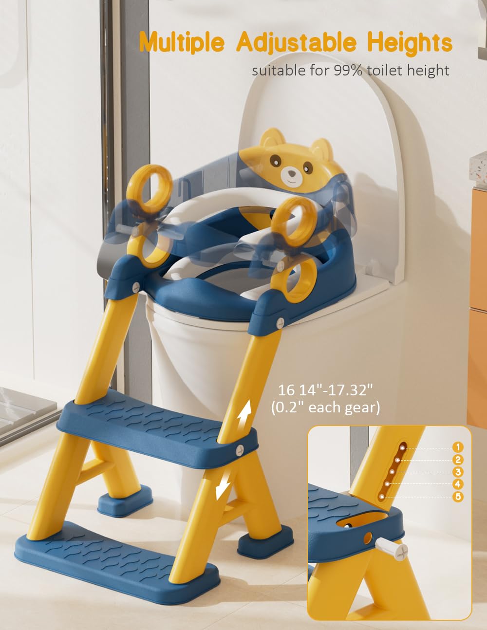 Bonbay toddler-toilet-seat-with-steps helps kids reach the toilet confidently with built-in steps.