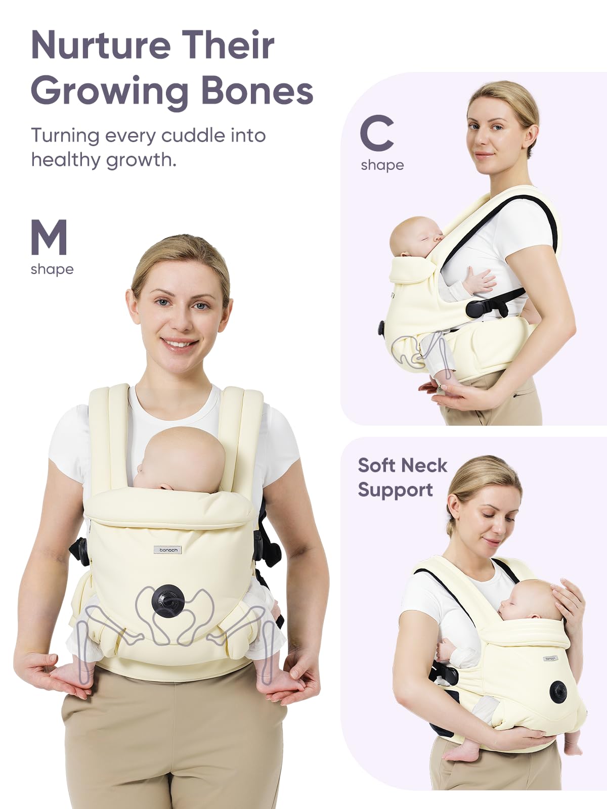 bonoch carrier suitable from newborn to toddler with weight range 10-44 lbs