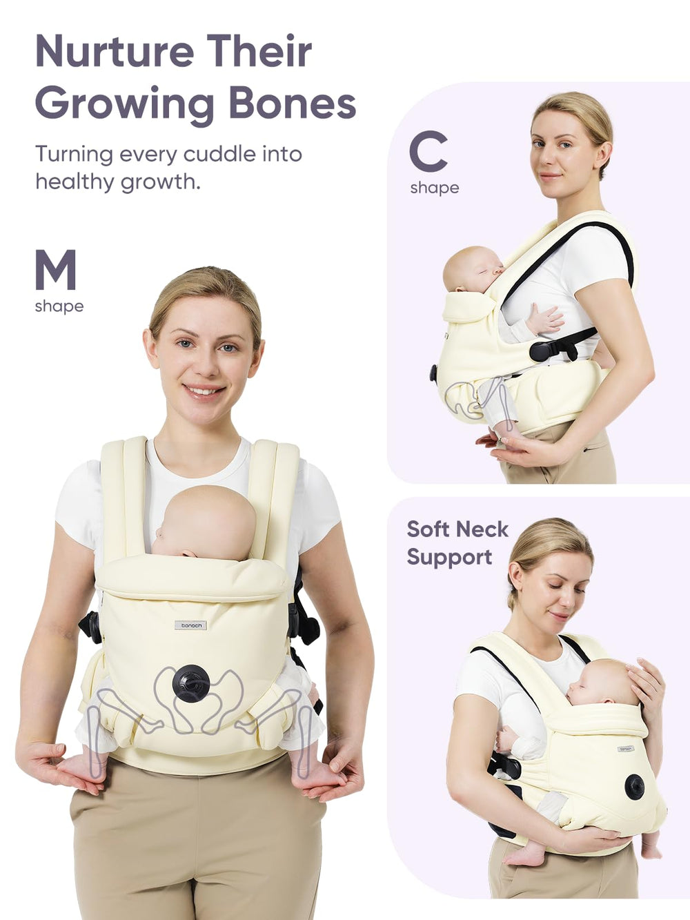 bonoch carrier suitable from newborn to toddler with weight range 10-44 lbs