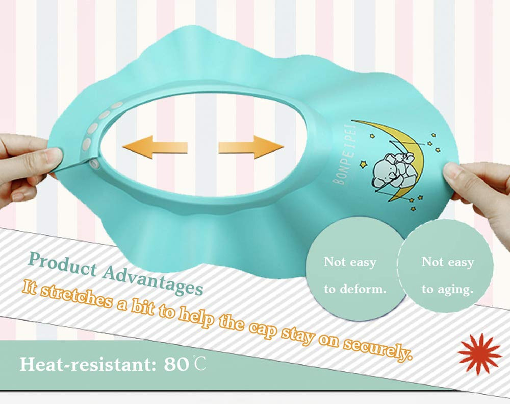 BONPEIPEI bath visor adjustable strap demonstrates secure, comfortable wear during bath time