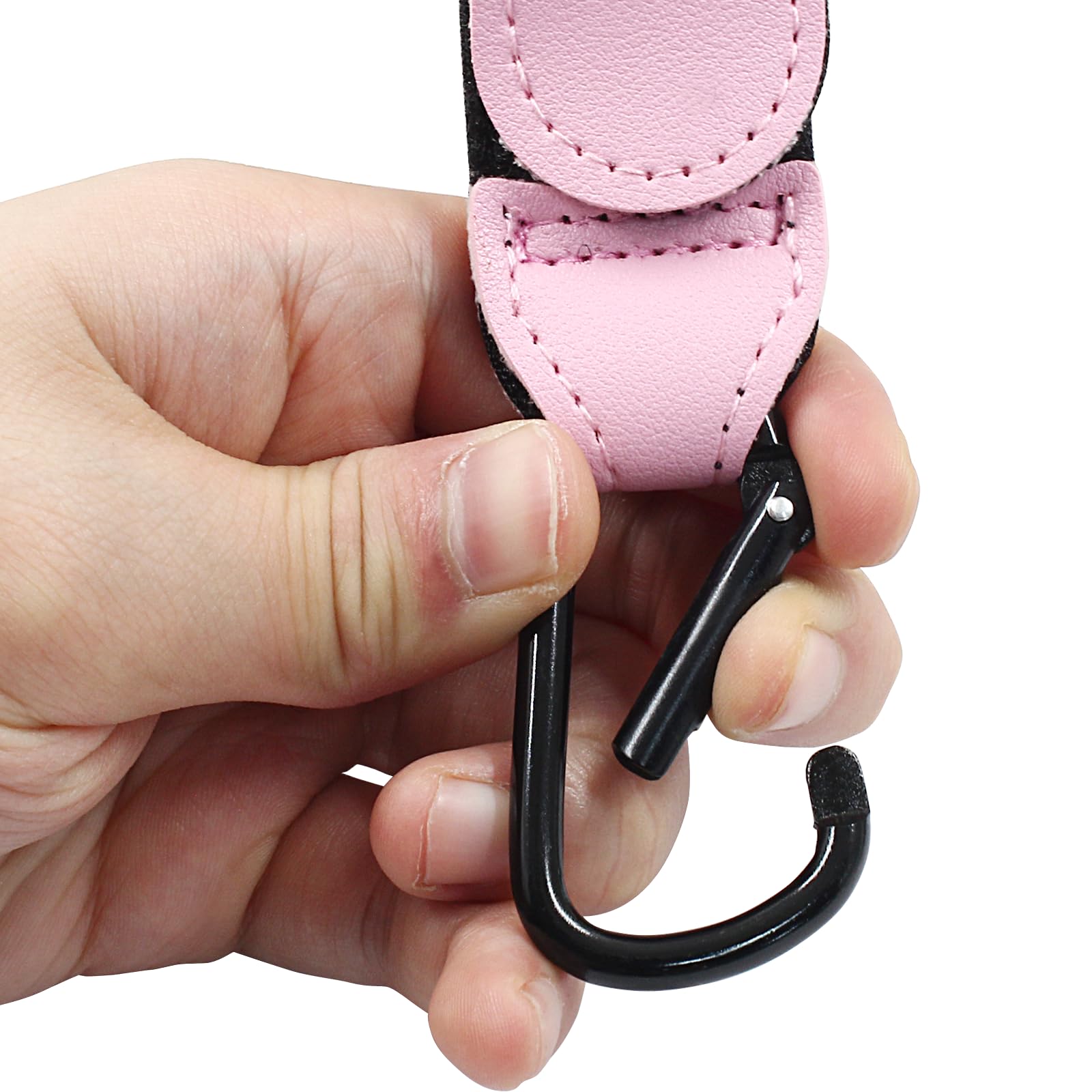 Bonsicoky diaper bag hook with large carabiner in pink for heavy loads