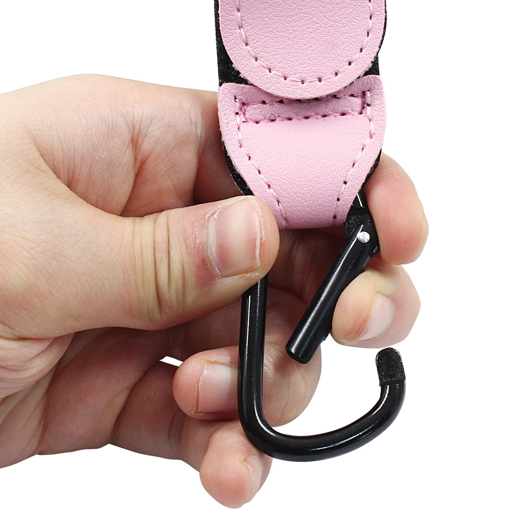 Bonsicoky diaper bag hook with large carabiner in pink for heavy loads