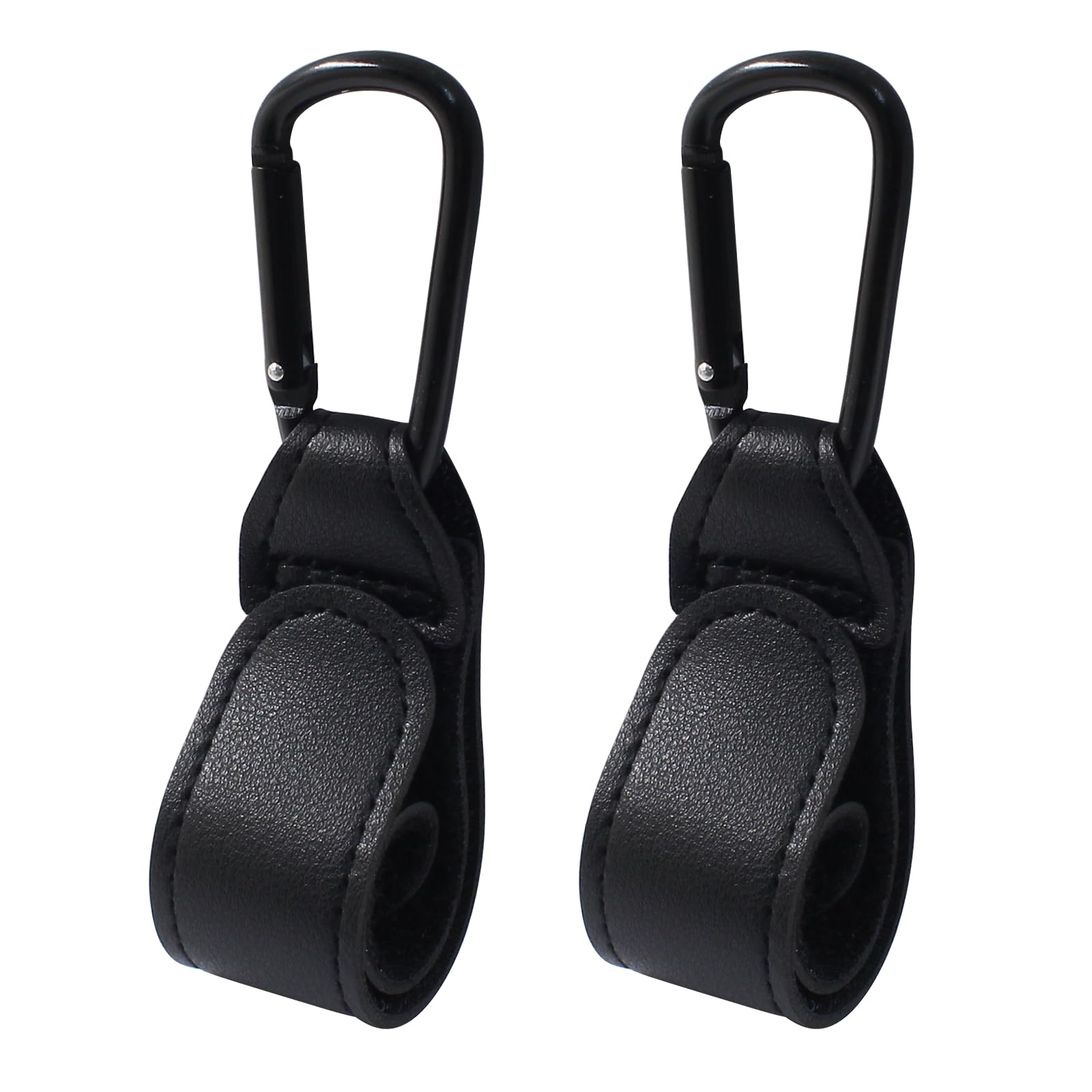 Bonsicoky stroller hooks with leather strap close-up for secure bag hanging.