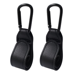 Bonsicoky stroller hooks with leather strap close-up for secure bag hanging.