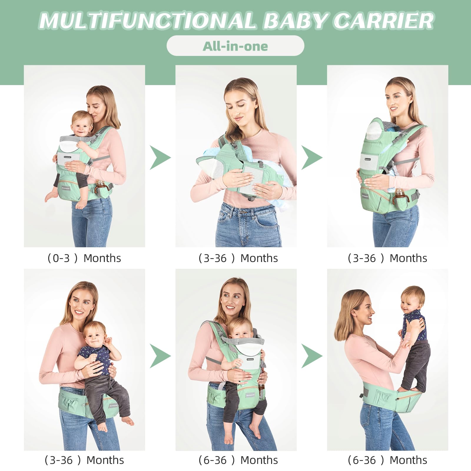 Boobezeen adjustable waist and wide straps reduce parental back strain
