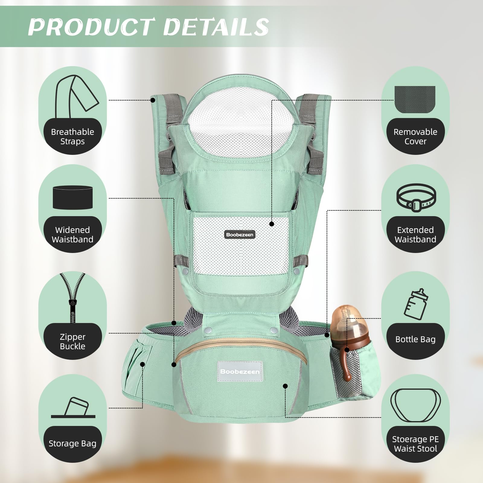 Boobezeen breathable cotton mesh fabric keeps baby cool and comfortable