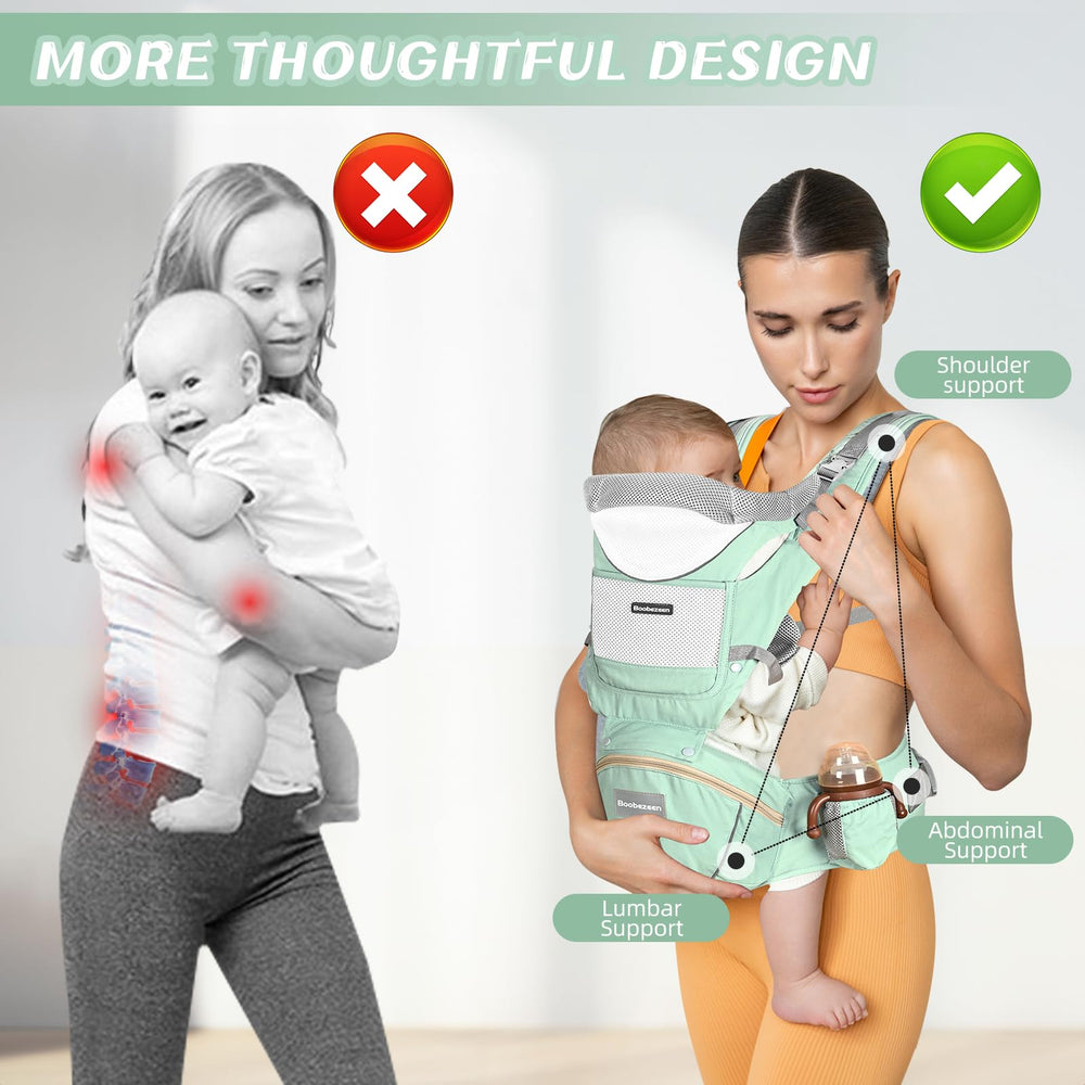 Boobezeen ergonomic hip-seat design for balanced seating