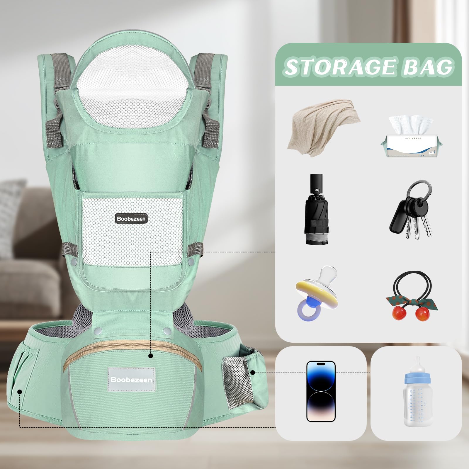 Boobezeen multi-pocket storage keeps essentials within reach