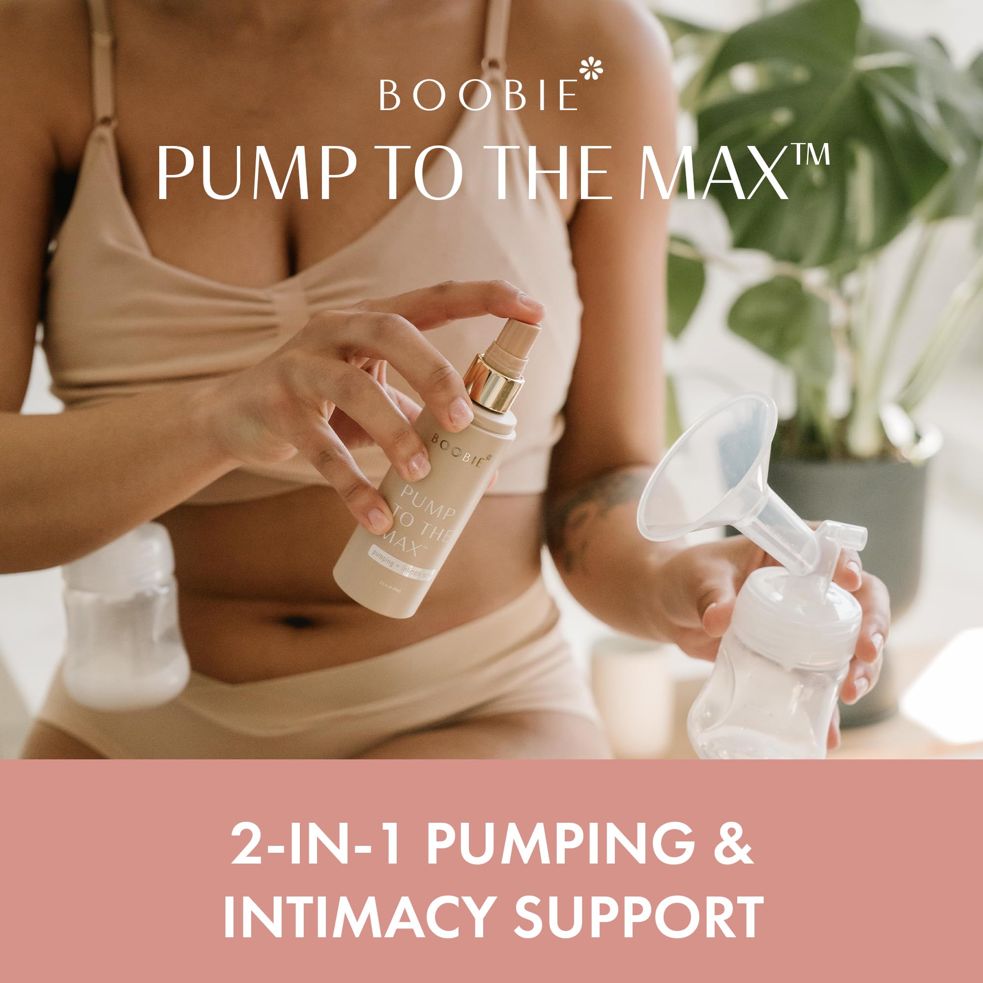 Boobie Pumping Spray applied to flange to reduce friction during pumping