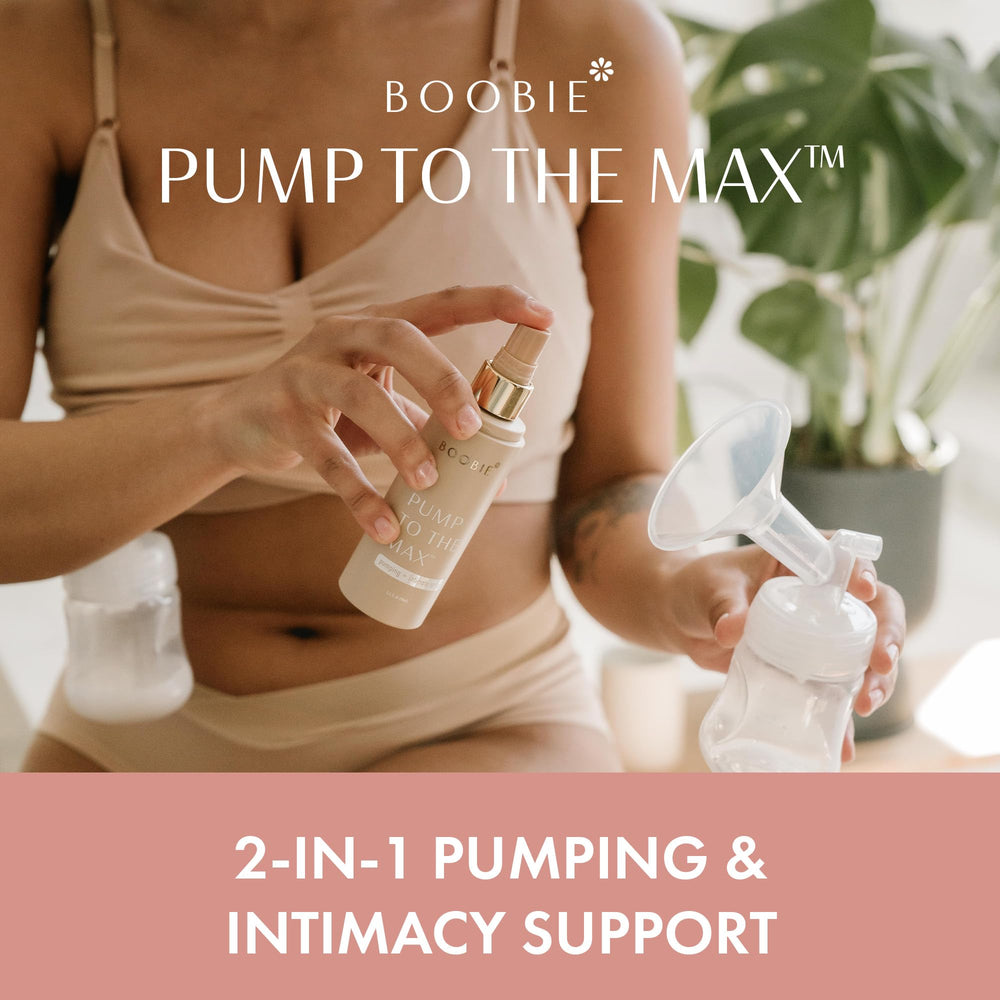 Boobie Pumping Spray applied to flange to reduce friction during pumping