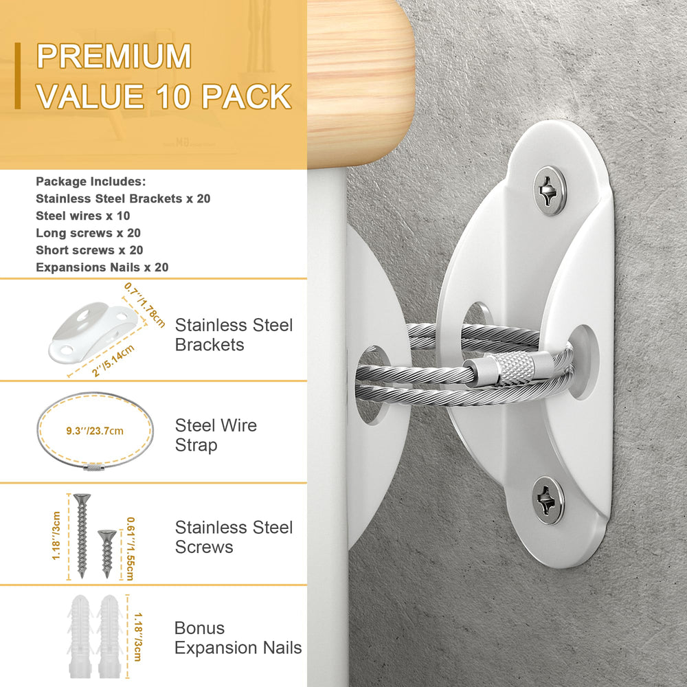 Booda Brand anti-tip brackets on dresser demonstrate secure tall furniture protection.