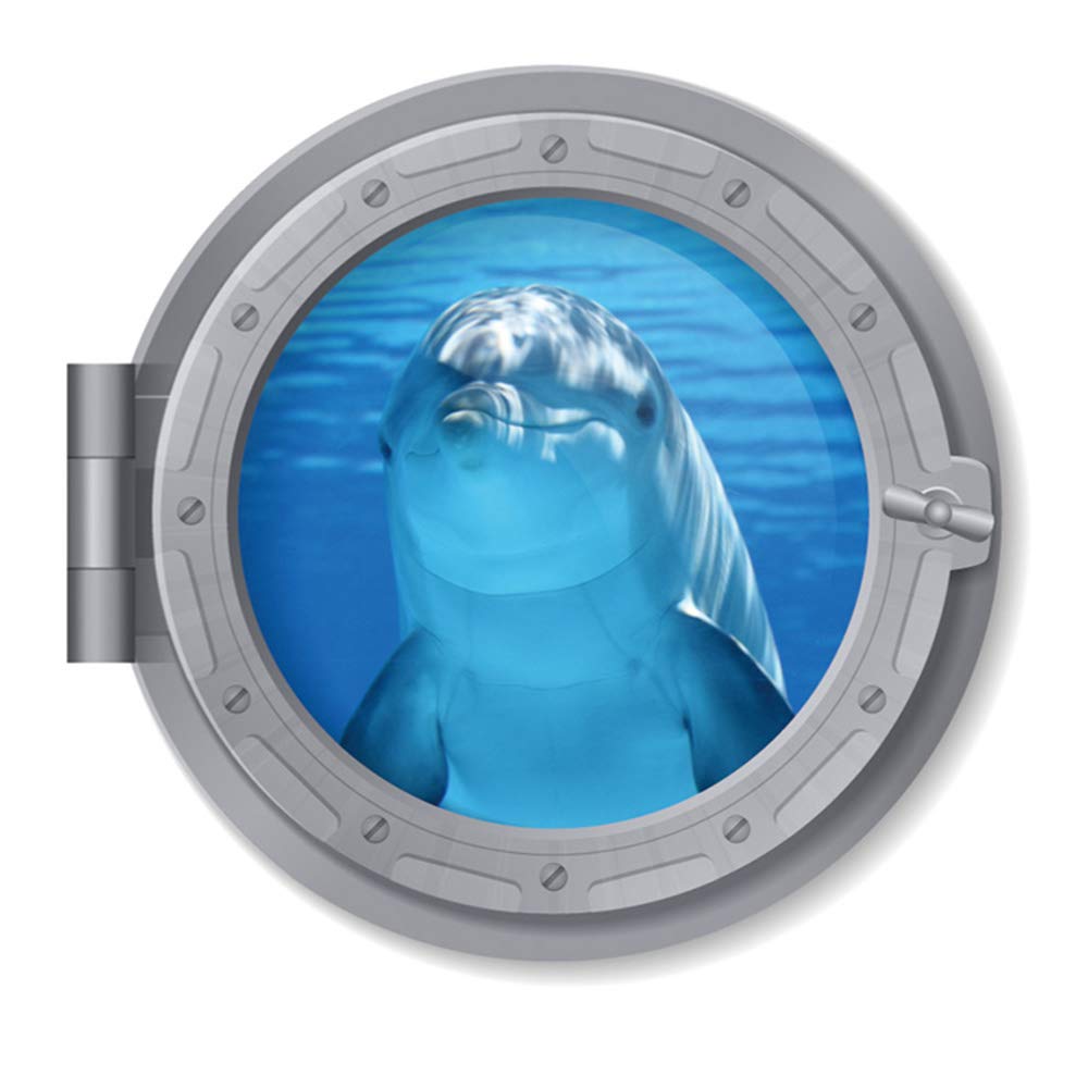 BooDecal dolphin porthole wall decal for kids' rooms, easy to remove without residue.