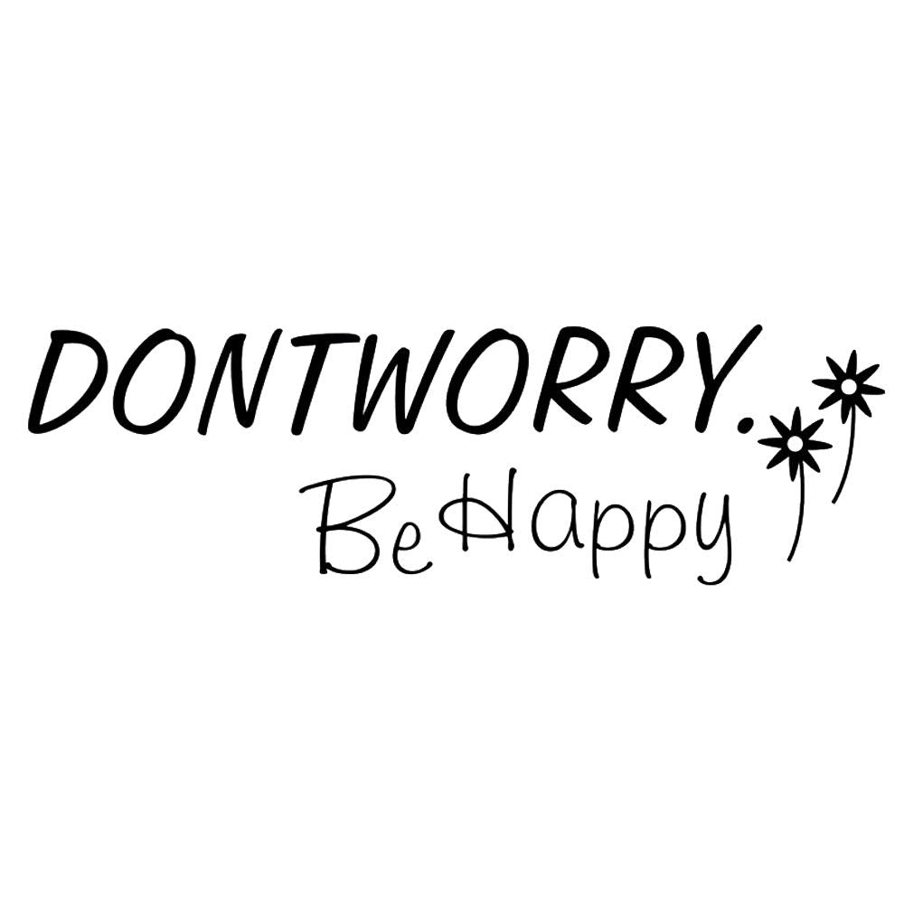BooDecal Don't Worry Be Happy decal with flowers and tree enhances cheerful wall decor.