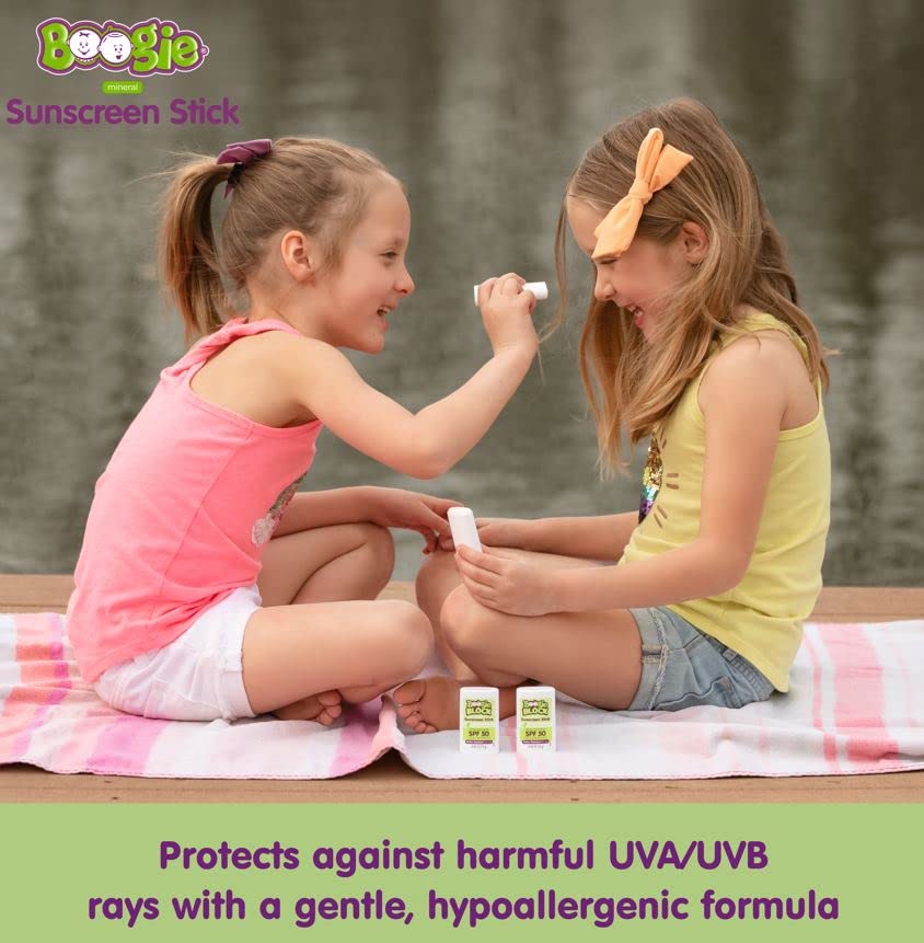 Boogie Block sunscreen stick application showing easy, even coverage without sticky residue.