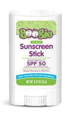 Boogie Block baby sunscreen stick packaging for quick, mess-free sun protection on the go.