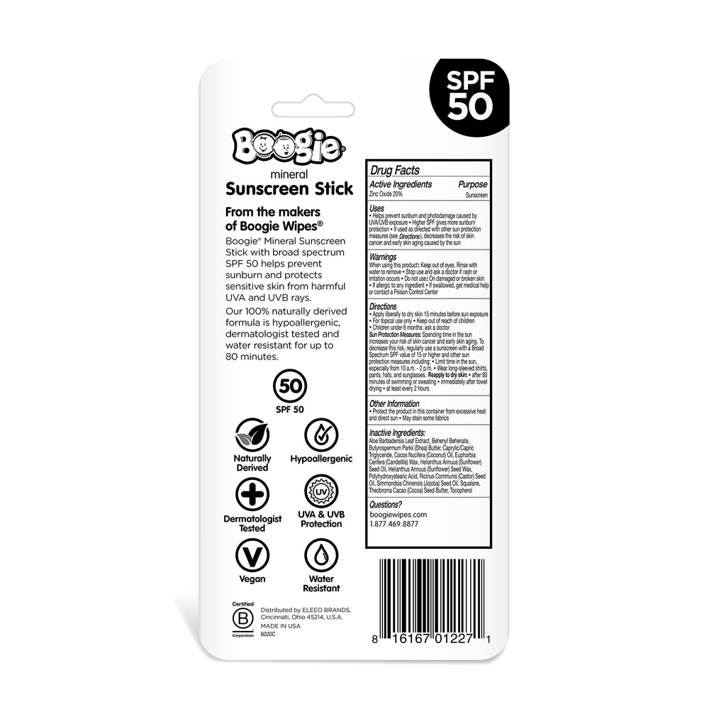 Boogie Block pack3 display of sunscreen sticks for on-the-go family sun protection.