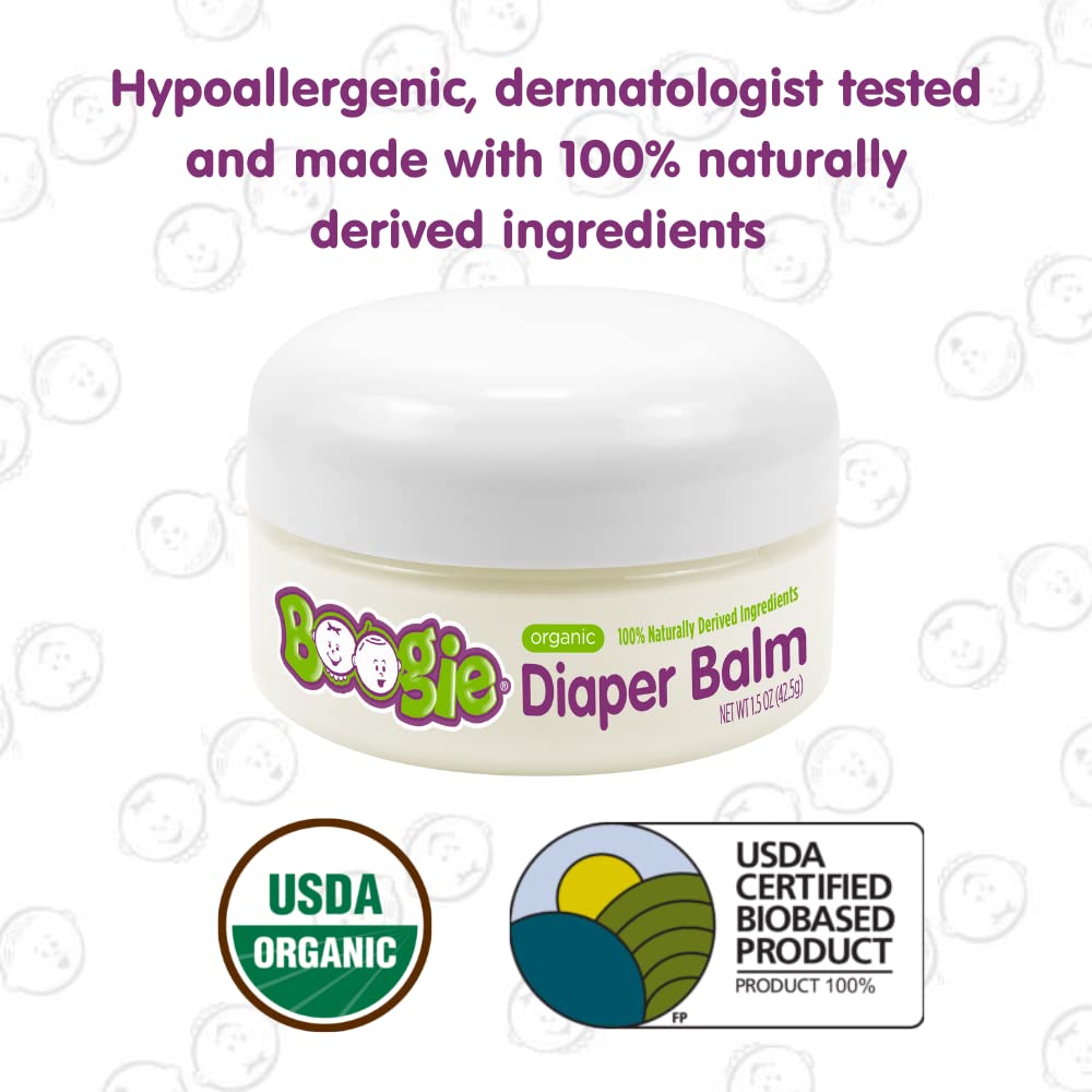 Boogie Diaper Balm packaging front with USDA Organic certification.