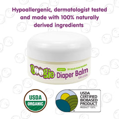 Boogie Diaper Balm packaging front with USDA Organic certification.