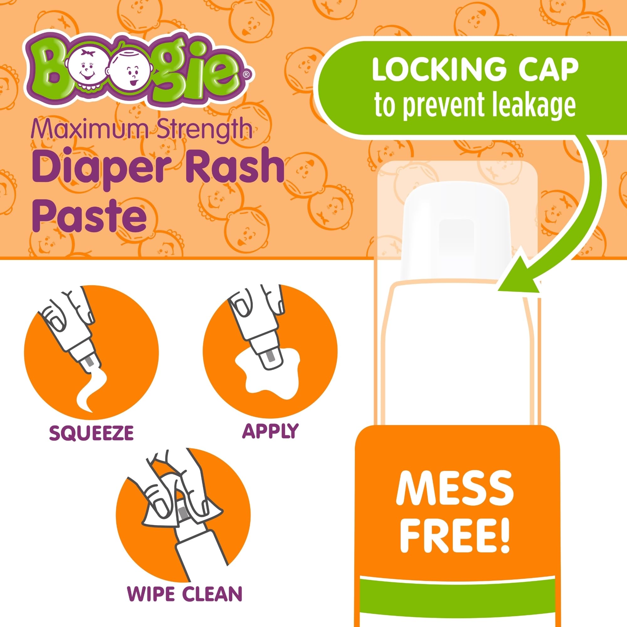 Boogie Diaper Rash Paste being squeezed for easy on-the-go use.