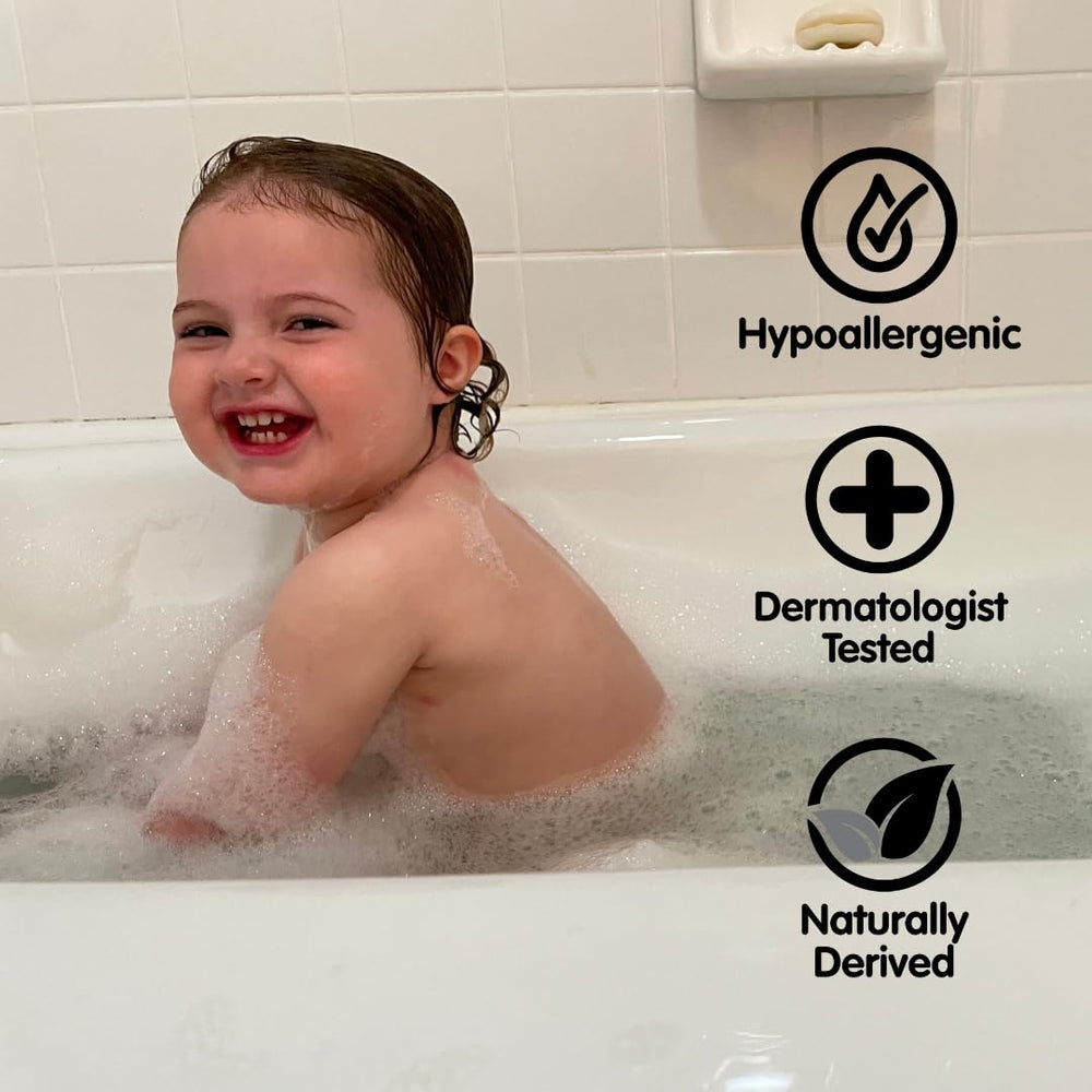 Bath scene with abundant bubbles for sensory play and comfort.