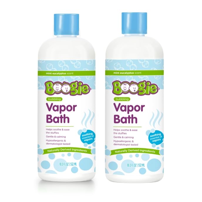 Boogie Kids Bubble Bath bottle being poured for a cozy bath time experience.