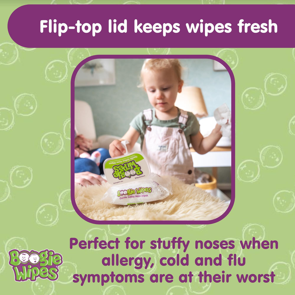 Boogie wipes shown on face and hands for gentle cleansing.