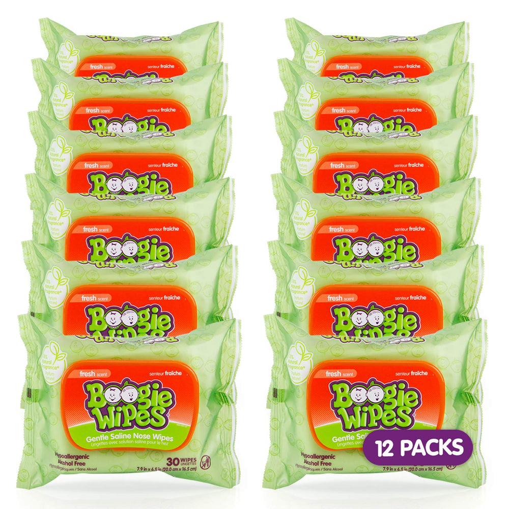 Boogie saline nose wipes for the nose area provide gentle cleansing.