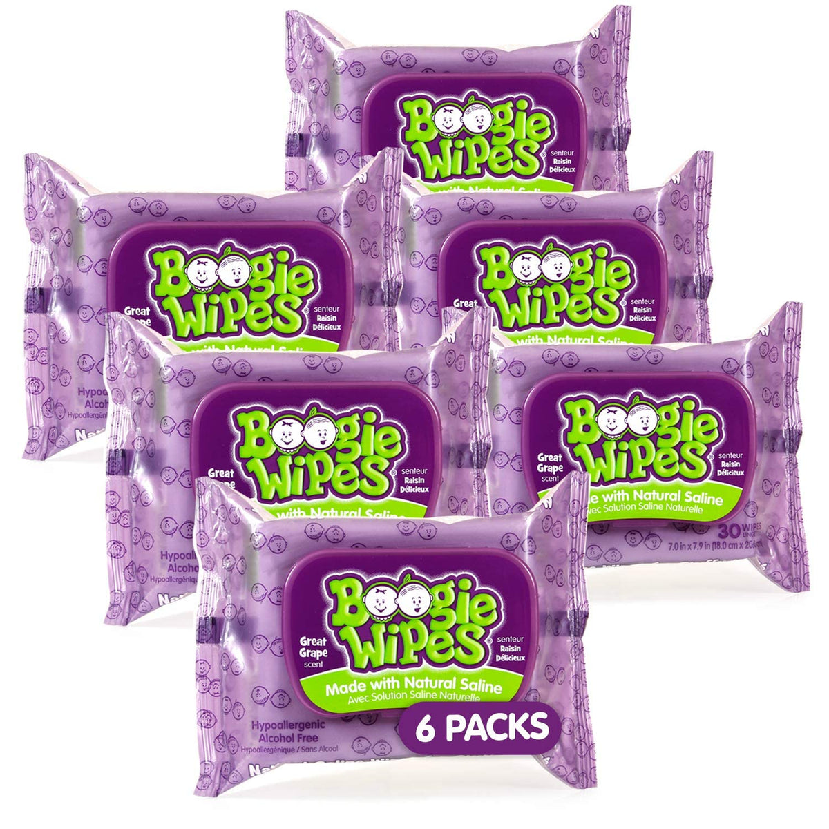 Boogie Wipes saline nose wipes provide gentle nasal cleaning with vitamin E and aloe.