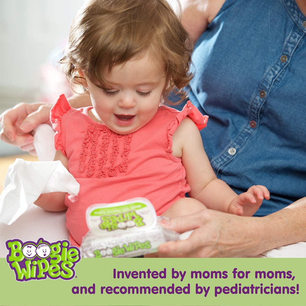 Boogie Wipes soft texture; gentle daily cleansing for sensitive noses.