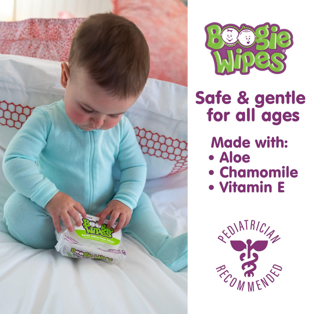 Boogie Wipes Unscented nose wipes provide soft nasal cleansing for kids.