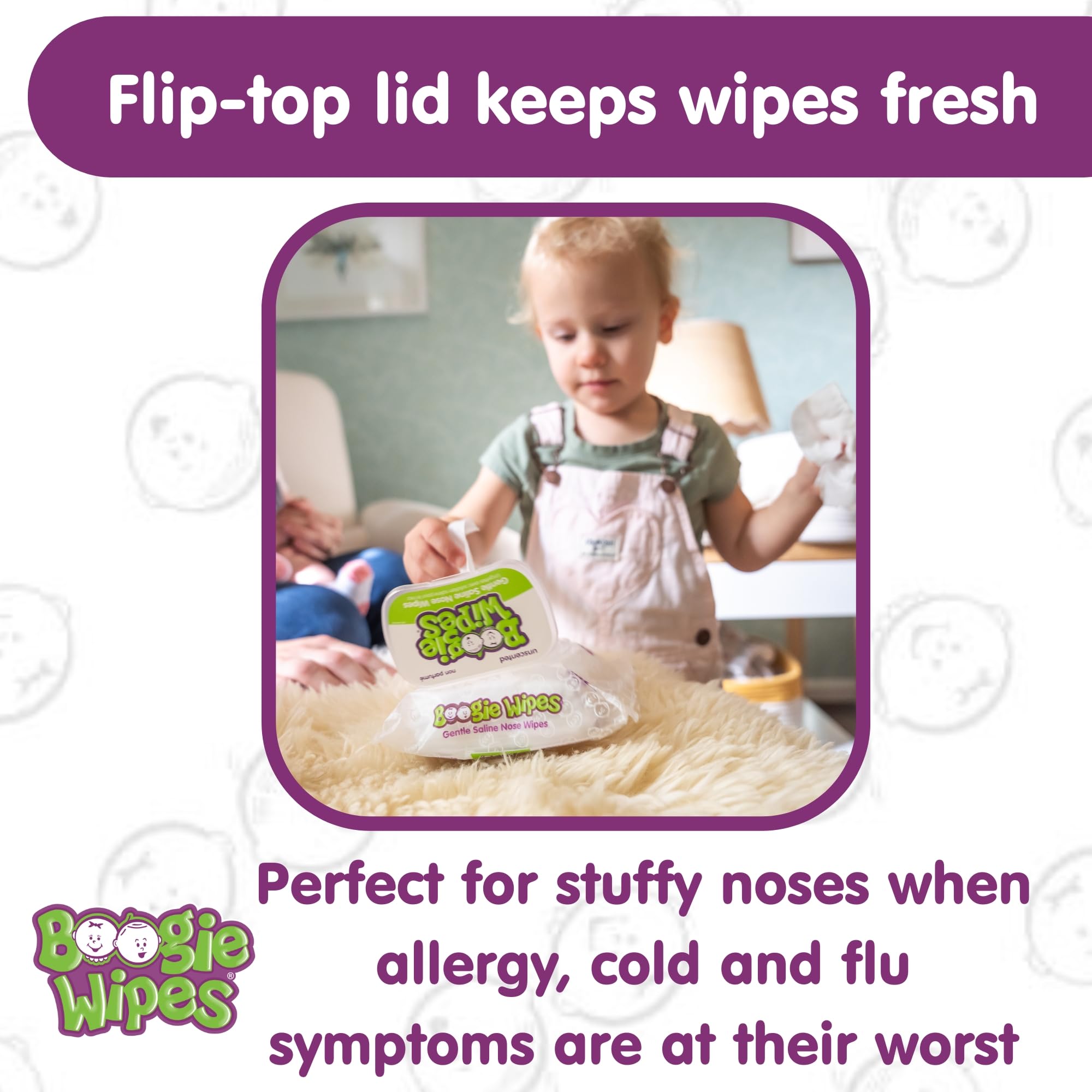 Boogie Wipes Unscented six-pack packaging ready for travel and messes.